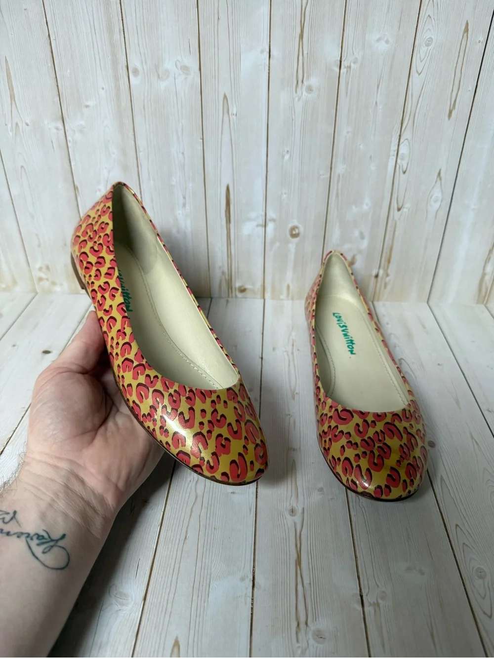 Louis Vuitton Leopard Print Patent Leather Ballet Flat Blanc Corail Sz 39 / 9